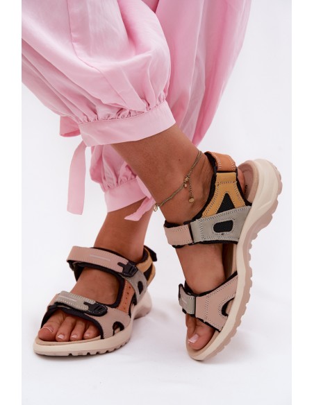 Leather Women's Sport Style Orange and Black Sandals Morenia