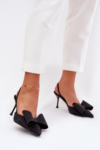 High Heels With Open Heels And Bow Black Eklevia