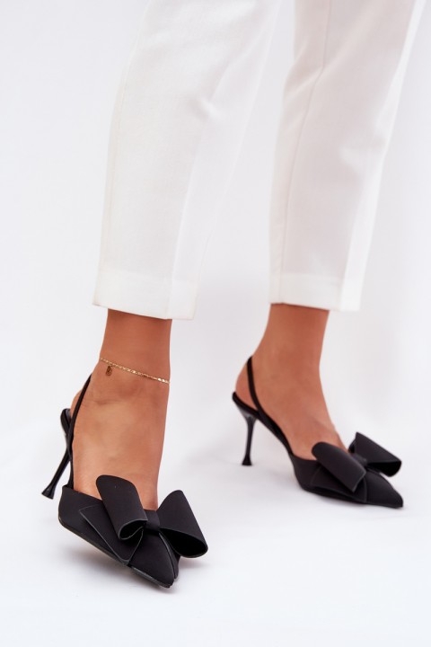 High Heels With Open Heels And Bow Black Eklevia
