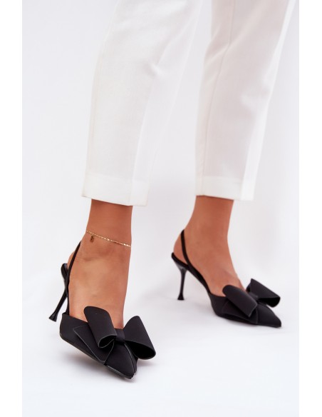 High Heels With Open Heels And Bow Black Eklevia