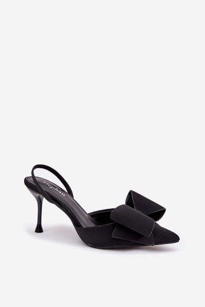 High Heels With Open Heels And Bow Black Eklevia 2