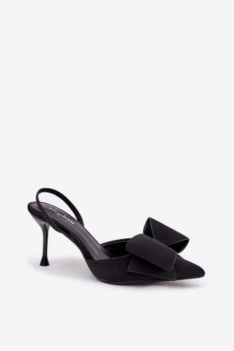 High Heels With Open Heels And Bow Black Eklevia