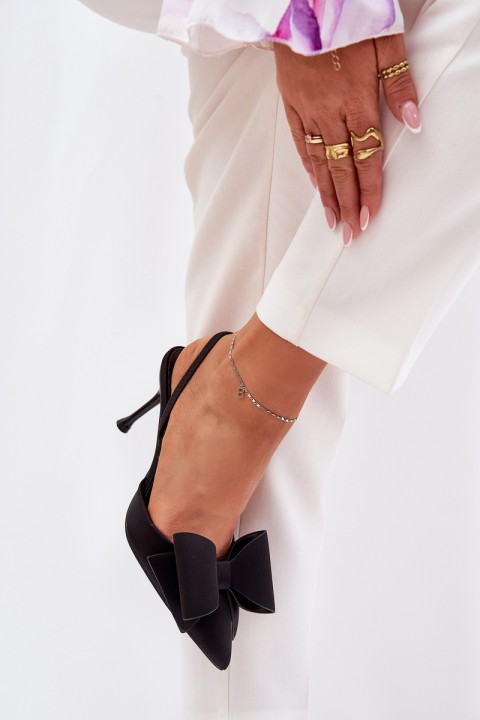 High Heels With Open Heels And Bow Black Eklevia