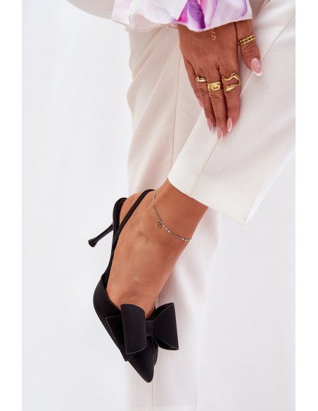 High Heels With Open Heels And Bow Black Eklevia