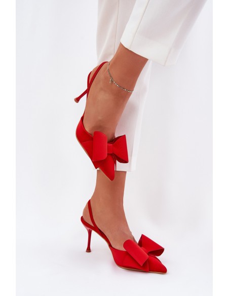 Red High Heels With Open Heels And Bow Eklevia