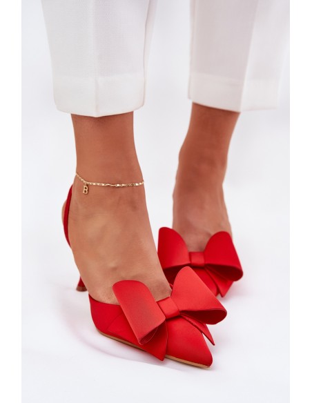 Red High Heels With Open Heels And Bow Eklevia