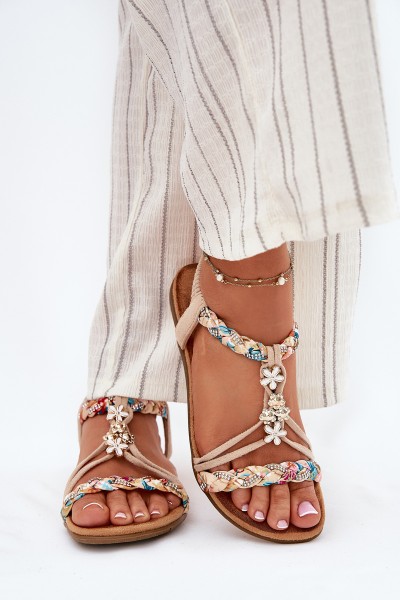 Womens Sandals With Clips And Braided Straps Beige Nusoreth