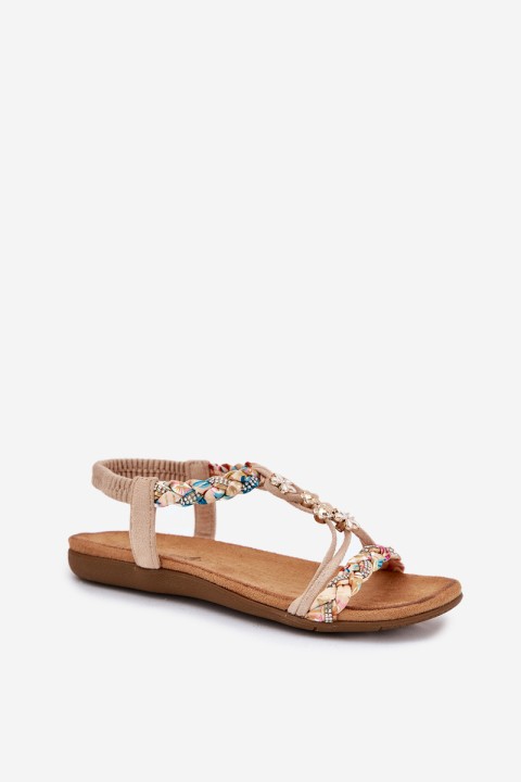 Womens Sandals With Clips And Braided Straps Beige Nusoreth