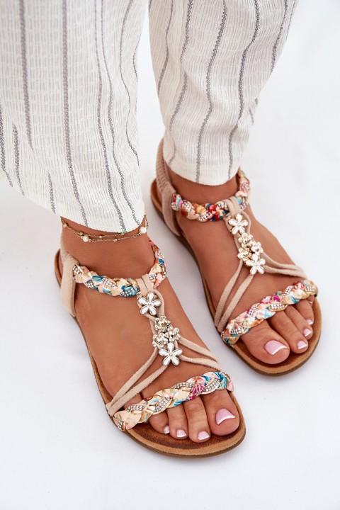 Womens Sandals With Clips And Braided Straps Beige Nusoreth