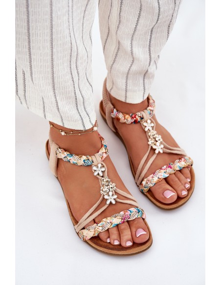 Womens Sandals With Clips And Braided Straps Beige Nusoreth