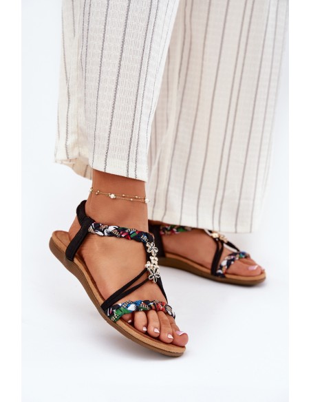 Women's Sandals With Pins And Braided Straps Black Nusoreth