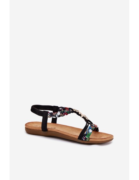 Women's Sandals With Pins And Braided Straps Black Nusoreth