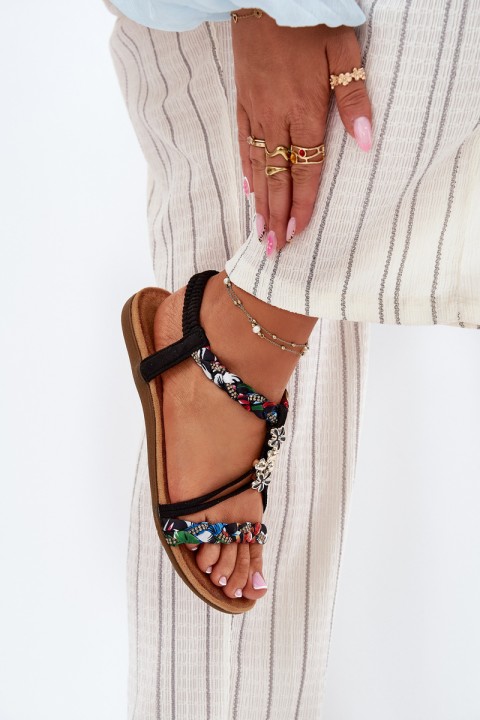 Women's Sandals With Pins And Braided Straps Black Nusoreth