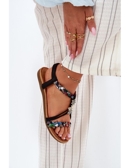 Women's Sandals With Pins And Braided Straps Black Nusoreth