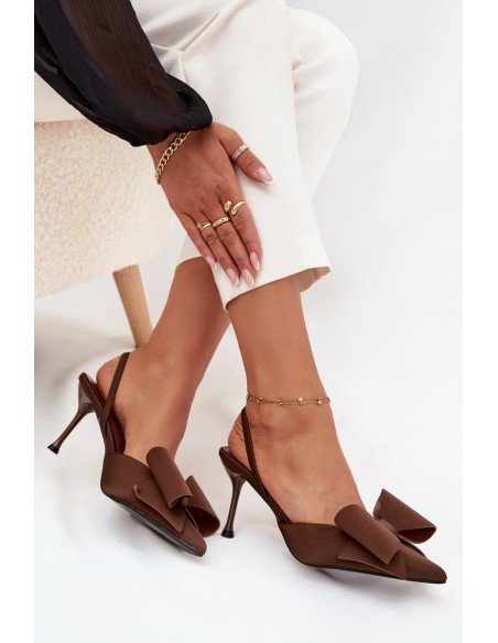 High heels with open heels and bow Brown Eklevia