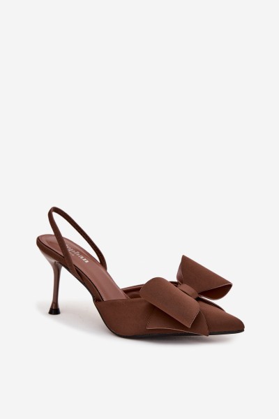 High heels with open heels and bow Brown Eklevia 2