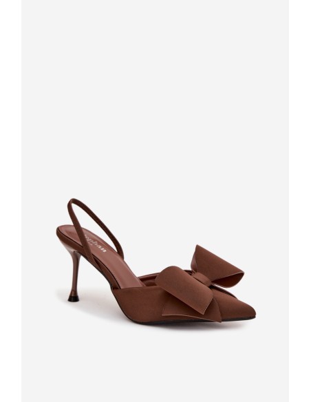 High heels with open heels and bow Brown Eklevia
