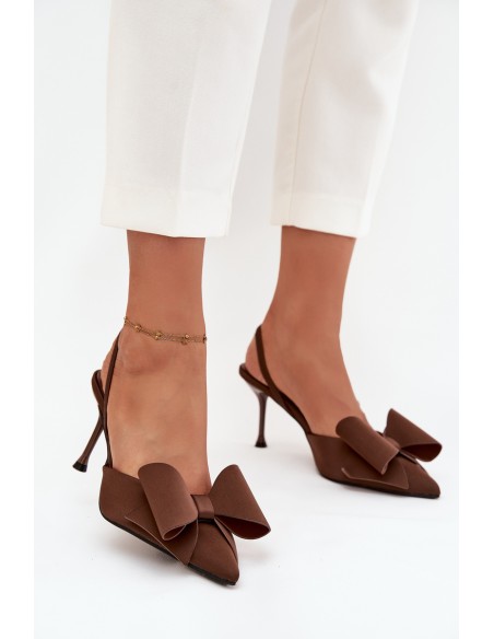 High heels with open heels and bow Brown Eklevia
