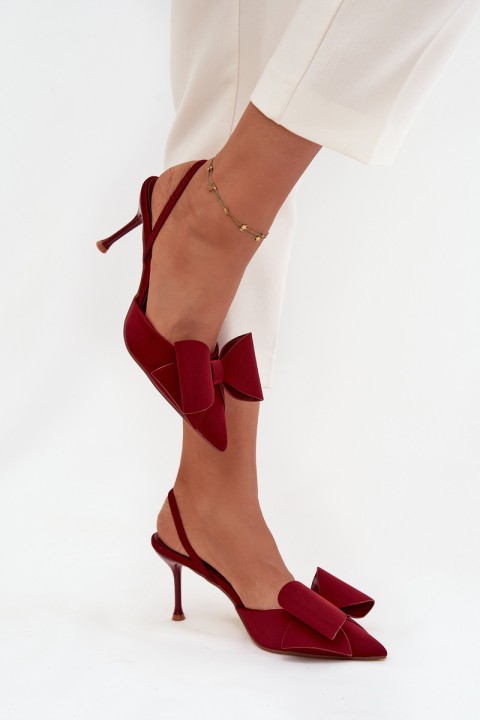 High heels with open heels and bow Bordeaux Eklevia