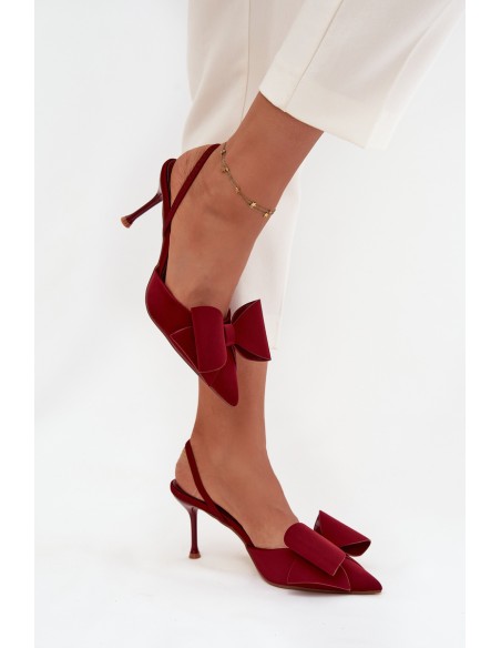 High heels with open heels and bow Bordeaux Eklevia