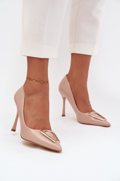 Patent Leather Heels with Gold Detail Beige Paivelle
