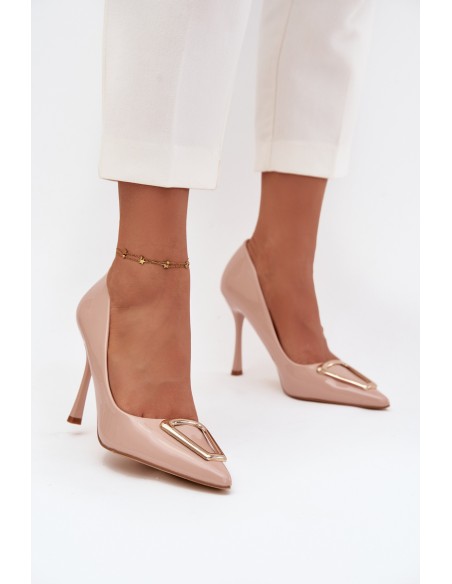 Patent Leather Heels with Gold Detail Beige Paivelle