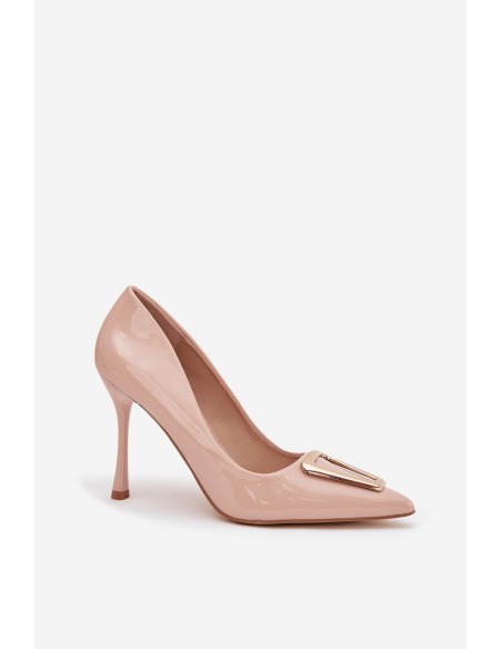 Patent Leather Heels with Gold Detail Beige Paivelle