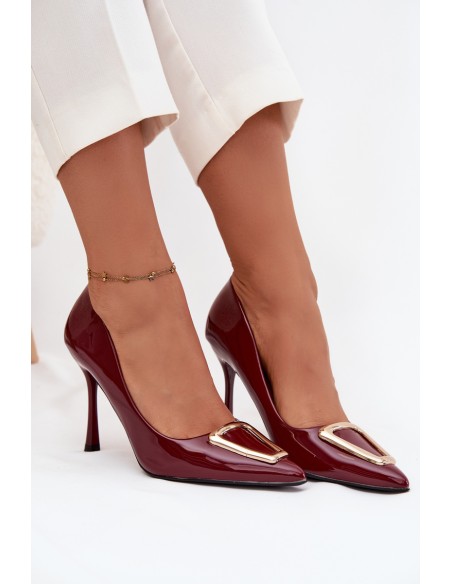 Patent leather heels with gold detail Bordeaux Paivelle