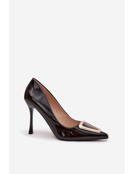 Patent leather heels with gold detail black Paivelle