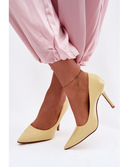 Classic Patent Leather High Heels From Faux Leather Yellow Odira