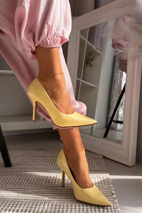 Classic Patent Leather High Heels From Faux Leather Yellow Odira