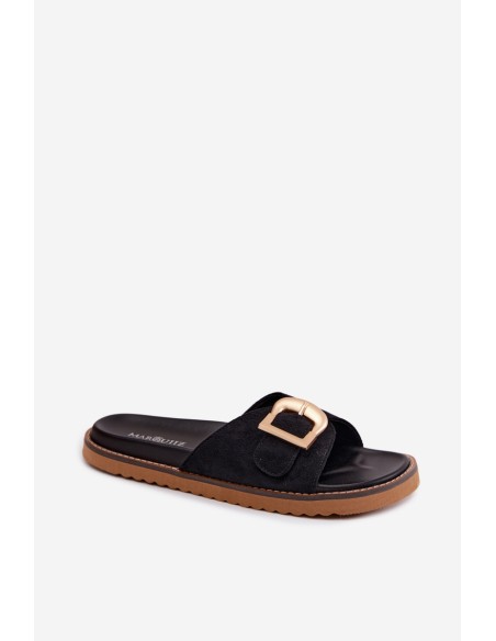 Women's Black Slides With Gold Buckle Elviane