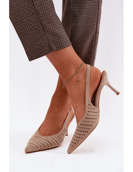 Women's Openwork High Heel Sandals Made of Faux Suede Beige Torielle