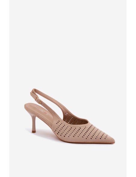 Women's Openwork High Heel Sandals Made of Faux Suede Beige Torielle