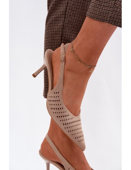 Women's Openwork High Heel Sandals Made of Faux Suede Beige Torielle