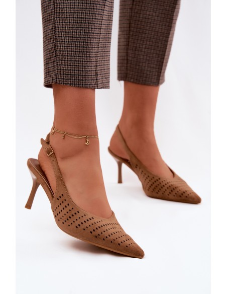 Women's Openwork Heeled Sandals Made of Faux Suede Light Brown Torielle