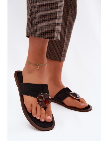 Women's Flat Black Eco Suede Thongs Selvessa