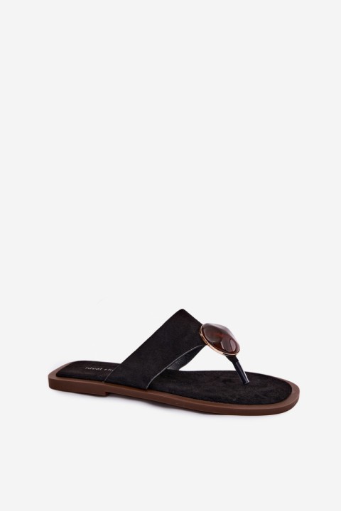 Women's Flat Black Eco Suede Thongs Selvessa