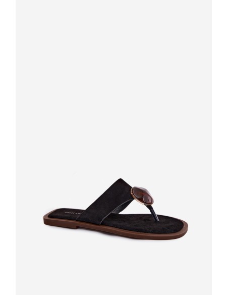 Women's Flat Black Eco Suede Thongs Selvessa