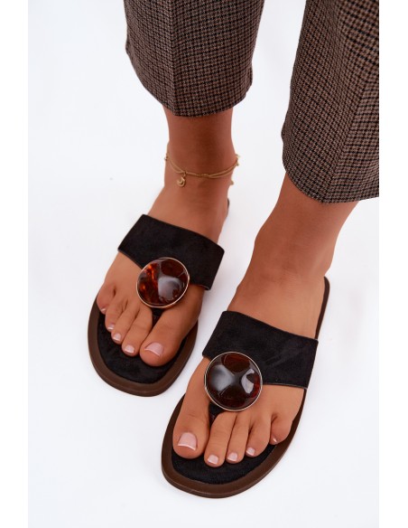 Women's Flat Black Eco Suede Thongs Selvessa