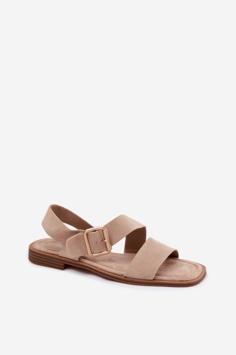 Women's Flat Sandals With Gold Buckle Beige Verissea