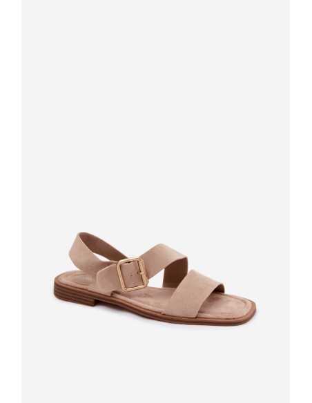 Women's Flat Sandals With Gold Buckle Beige Verissea