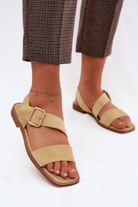 Women's Flat Heel Sandals With Gold Buckle Yellow Verissea