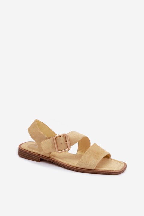 Women's Flat Heel Sandals With Gold Buckle Yellow Verissea