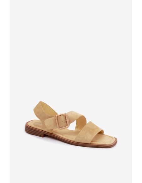 Women's Flat Heel Sandals With Gold Buckle Yellow Verissea