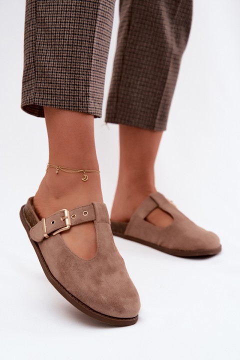 Women's Mule Slippers Dark Beige Faux Suede Melvia