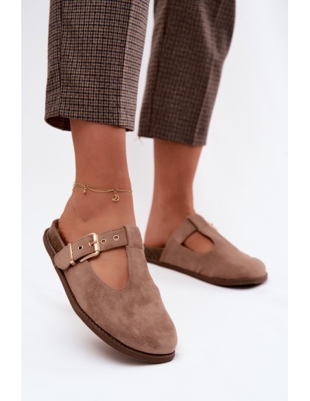 Women's Mule Slippers Dark Beige Faux Suede Melvia