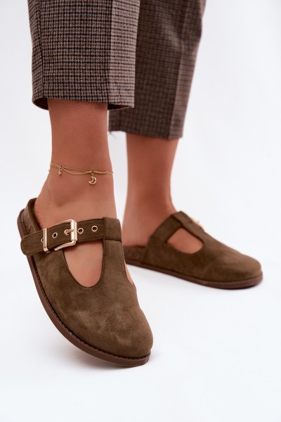 Women's Mules Dark Green Suede Look Imitation Melvia