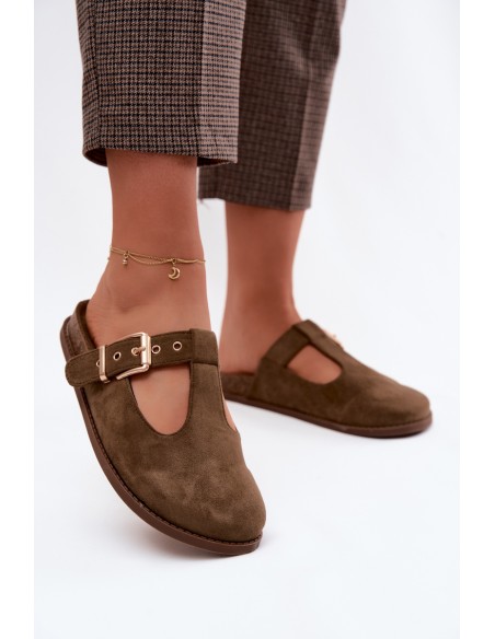 Women's Mules Dark Green Suede Look Imitation Melvia