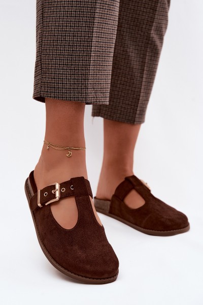 Women's Mules Chocolate Suede Imitation Melvia
